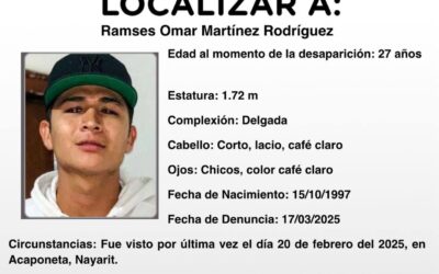 Se solicita a la sociedad en general su colaboración para llevar a cabo la pronta localización de RAMSES OMAR MARTÍNEZ RODRÍGUEZ.