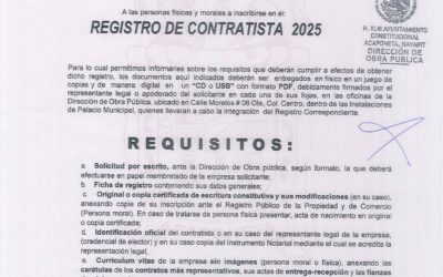 CONVOCATORIA REGISTRO DE CONTRATISTA 2025 OBRA PUBLICA – GOBIERNO ACAPONETA