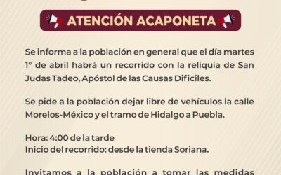#QueNoSeTePase|| Hoy habrá recorrido a cargo de la Parroquia de Nuestra Señora de la Asunción. Acaponeta, nay.